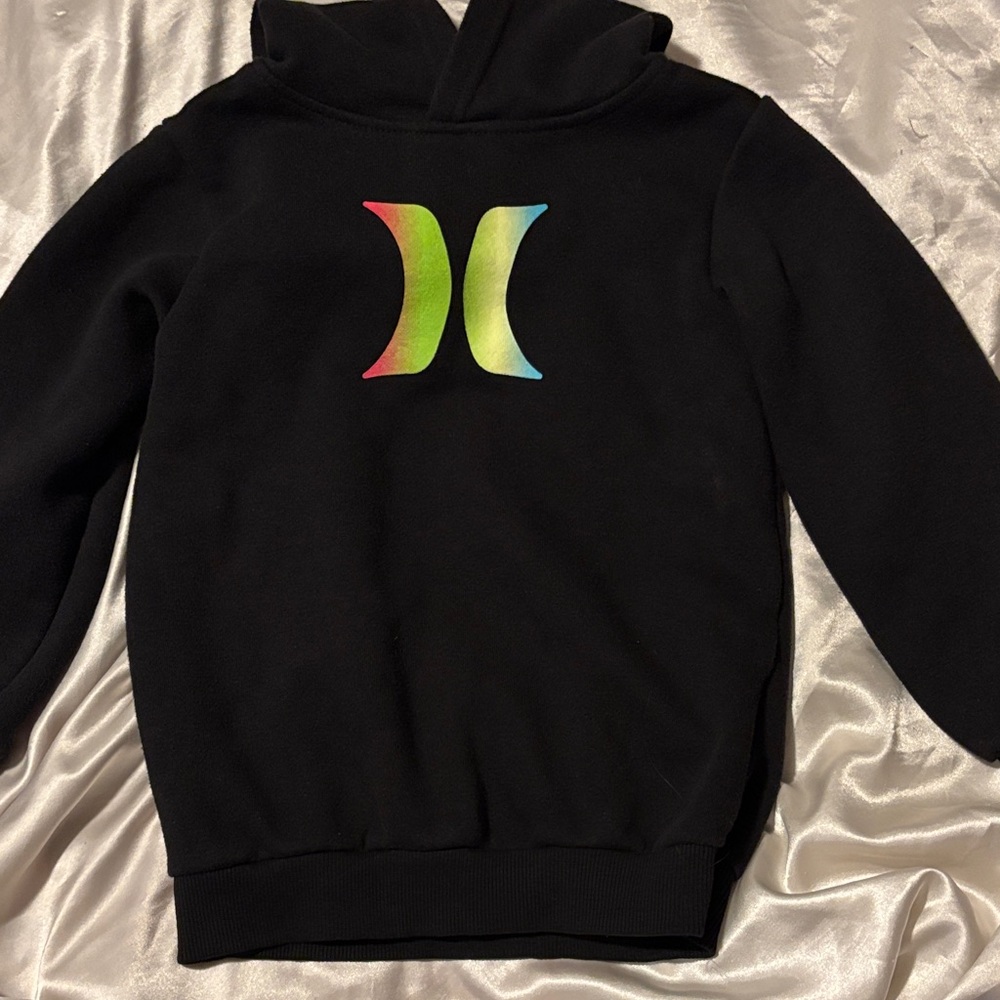 Hurley Boys Black Pullover Hoodie with Rainbow Gradient Logo Size 6